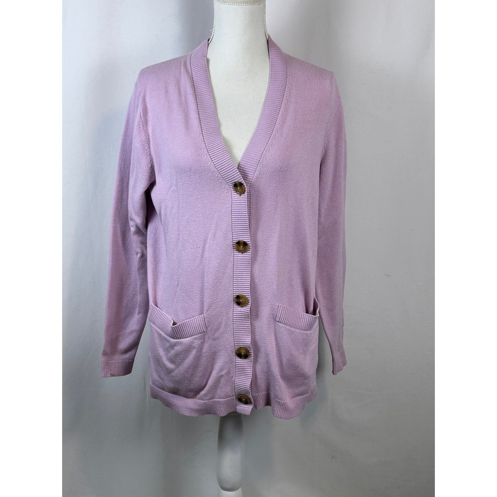 Ann Taylor Cardigan Sweater Womens S Purple Good V-Neck Pockets Knit Layering
